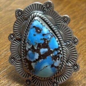 Sterling Silver Turquoise Teardrop Ring Southwestern adjustable